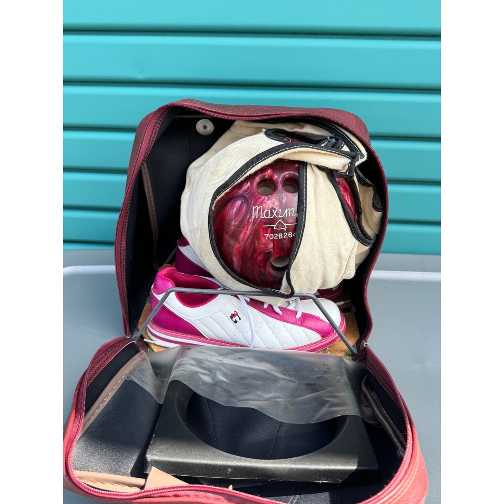 Ebonite Maxim IV Bowling Ball Red Swirl 3G Shoes Size 9 Vintage Bag‎ Set
